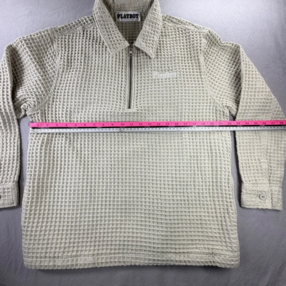 Playboy PacSun Pullover Mens M Waffle Knit 1/4 Zip‎ Logo Beige